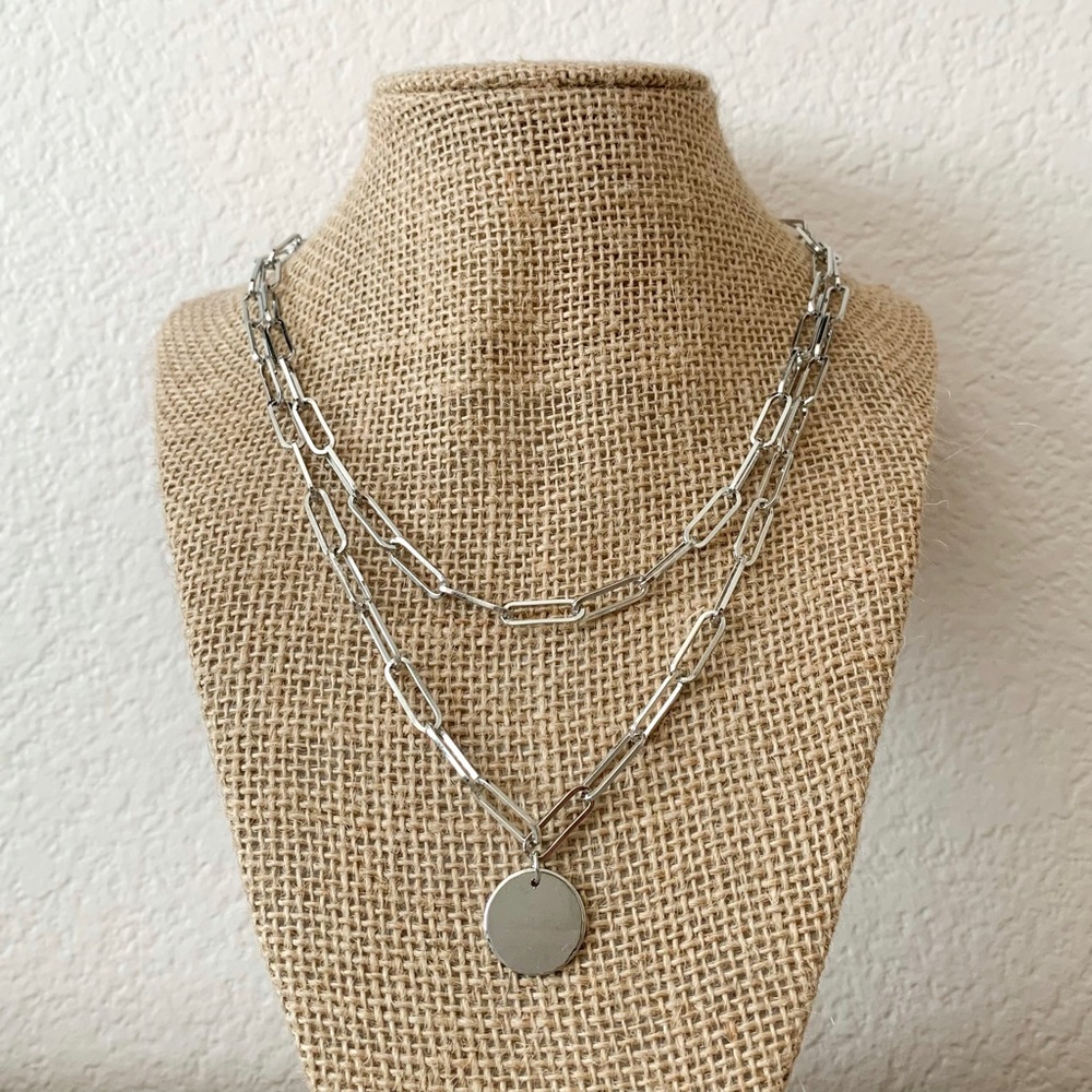 NEW | layered link chain necklace with circle charm